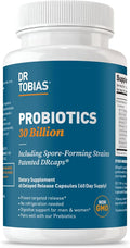 Dr. Tobias Probiotics 30 Billion, 10 Strains, 30 Billion CFU's, Targeted Release Probiotics for Women & Men, Supports Digestive Health, Shelf-Stable, Non-GMO, 60 Capsules, 60 Servings