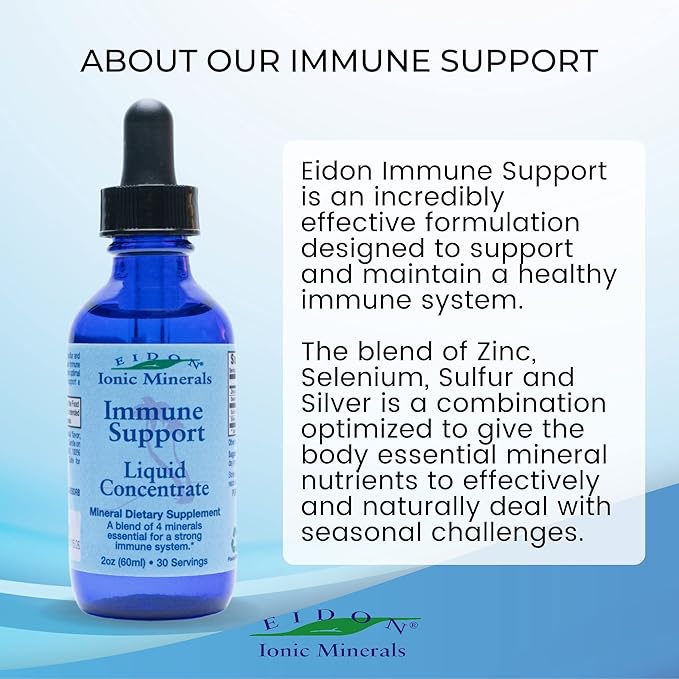 Eidon Immune Support Supplement Liquid Concentrate - Immune Booster Mineral Drops with Zinc, Selenium, Sulfur, Support & Maintain Immune System, Bioavailable, No Preservatives or Additives - 2 oz