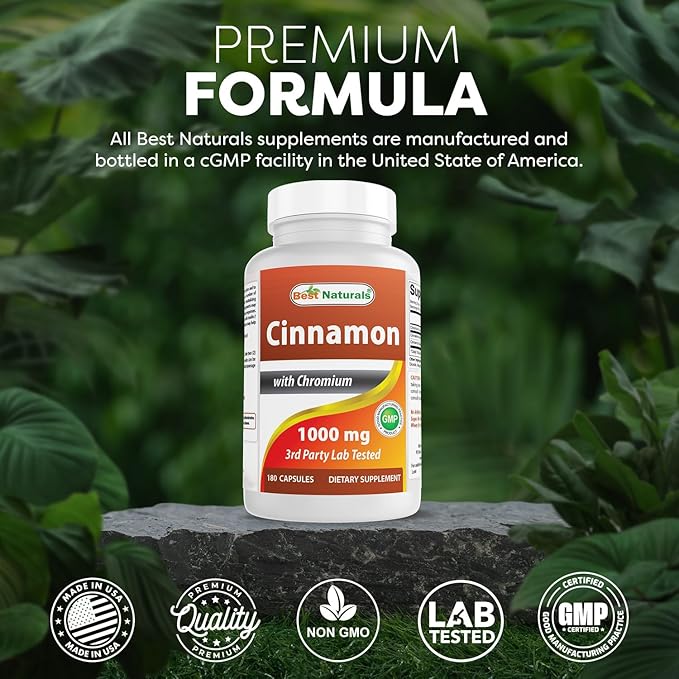 Best Naturals Cinnamon 2000 mg Equivalent with Chromium 400 mcg per Serving - Metabolism Support - 180 Capsules