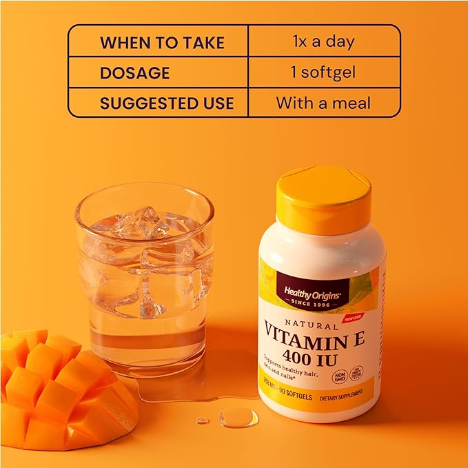Healthy Origins Vitamin E 400 IU (Natural, Non-GMO, Gluten Free, Skin Support, Cardiovascular Support), 360 Softgels