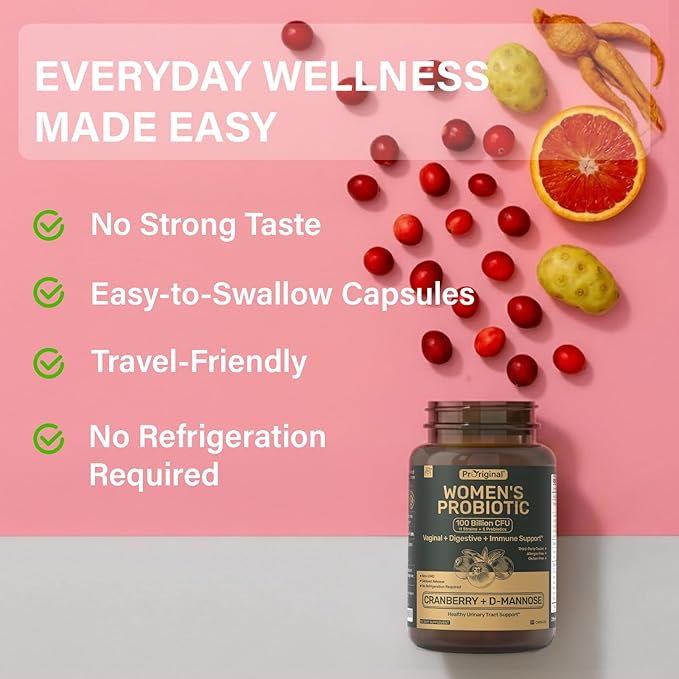 Probiotics for Women - 100 Billion CFU, 11 Strains with Organic Prebiotics, Cranberry Extract, D-Mannose - Women’s Probiotic for Digestive, Vaginal, Urinary Health & pH Balance - Non-GMO, 60 Capsules