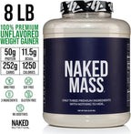 NAKED Mass - Natural Weight Gainer Protein Powder - 8 LB Bulk, NSF Certified, GMO Free, Gluten Free & Soy Free. No Artificial Ingredients - 1,250 Calories per Serving