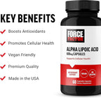 Force Factor Alpha Lipoic Acid 600mg Capsules, Antioxidants Supplement, ALA Supplement for Cardiovascular Support and Cellular Health, Vegan, No Gelatin, 60 Vegetable Capsules
