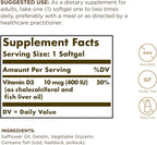 Solgar Vitamin D3 (Cholecalciferol) 10 MCG (400 IU), 100 Softgels - Helps Maintain Bones & Teeth - Immune System Support - Non-GMO, Gluten Free, Dairy Free - 100 Servings