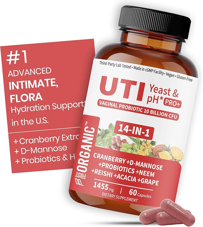 Women’s Vaginal Microflora Probiotic | Supports UTI, Yeast & pH Balance | Daily Hydration Blend with Cranberry, D-Mannose, Aloe & Hibiscus | Odor, Flora & Urinary Tract Care | Vegan, Non-GMO, 60Caps