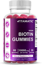 Vitamatic Biotin Gummies 10,000 mcg for Stronger Hair, Skin & Nails - 60 Vegan Gummies - Also Called Vitamin B7 (1 Bottle)