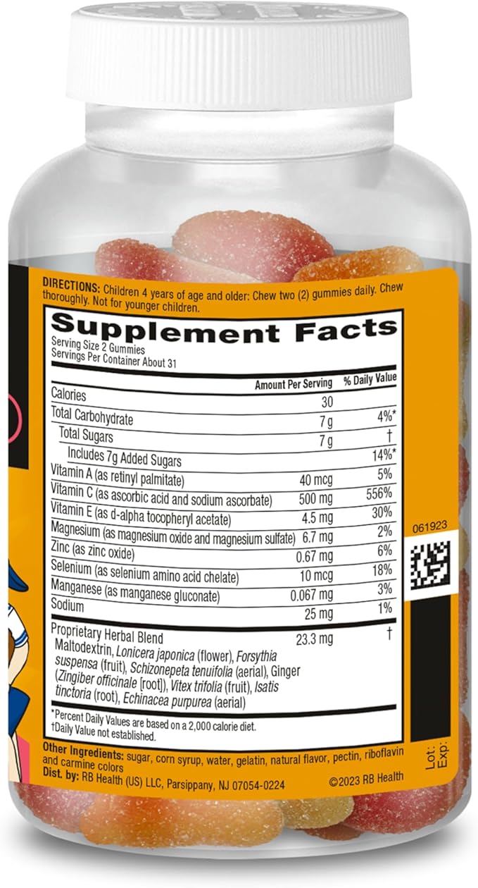Airborne 500mg Vitamin C + Zinc Immune Support Supplement Gummies for Kids, Assorted Fruit Flavor, Gluten Free Crafted Blend with Powerful Antioxidants Vitamins C & E, 63 Gummies