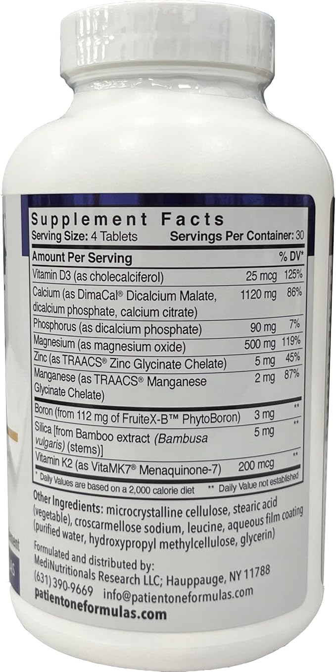 Patient One OsteoOne | Supplement to Support Bone Health and Calcium Absorption* | with Calcium, Vitamins D3 and K2 and More | 120 Tablets