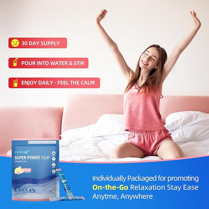 Super Power Calming Powdered Drink Mix, Raspberry Lemonade 30 Packets, L-Theanine, Ksm-66 Ashwagandha, Magnesium Glycinate, Vitamin D3 Supplements, Sugar-Free, Non-GMO for Relax & Focus