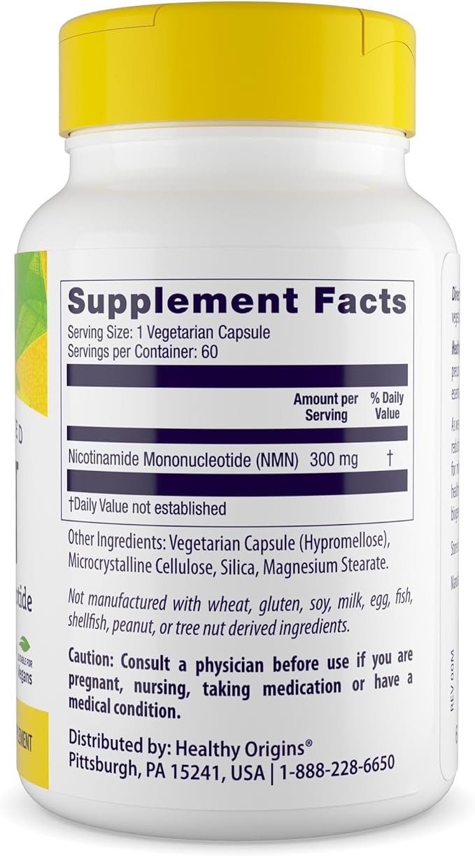 Healthy Origins NMN Nicotinamide Mononucleotide 300 mg – 60 Vegan Capsules – NAD+ Precursor for Cellular Energy & Healthy Aging Support – Third-Party Tested, Non-GMO Dietary Supplement