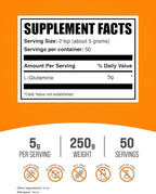 BulkSupplements.com L-Glutamine Powder - Glutamine Supplement, for Recovery & Gut Health - Unflavored & Gluten Free, 5g (5000mg) per Serving, 250g (8.8 oz) (Pack of 1)