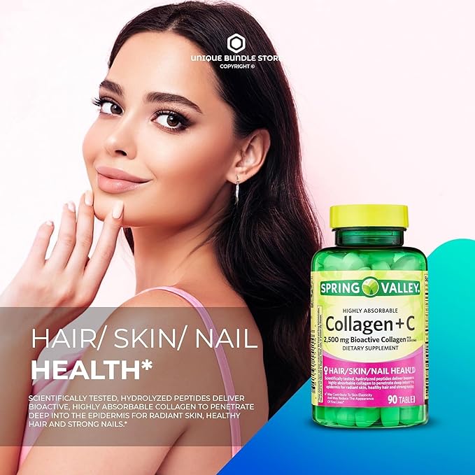 Collagen 2500mg with Vitamin C – Hydrolyzed Collagen Pills Peptides Supplement, 90 Tablets, Daily Collagen Vitamins for Hair Skin Nail Support, Gluten Free (Pack of 3)