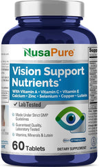 NusaPure Vision Support Nutrients with Vitamin A, C, E, Calcium, Zinc, Selenium, Copper, Lutein 60 Tablets Non-GMO Dietary Supplement