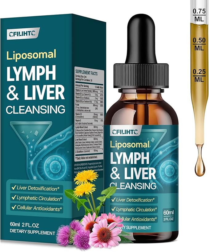Liposomal Lymphatic Drainage Drops - 21 in 1 Liver Cleanse Detox & Repair with Milk Thistle, Echinacea, Burdock Root, Liposomal Glutathione, Vitamin Complex ''Lymph-Liver'' Gut & Metabolic Health