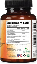 Turmeric Curcumin Supplement - 95% Curcuminoids with Organic Turmeric & Ginger, BioPerine Black Pepper Extract for Best Absorption, Natural Vegan Joint Support, Non-GMO, Bottled in USA - 60 Capsules