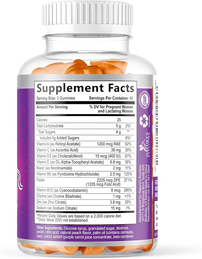 Prenatal Vitamins for Women - Pregnancy Vitamins Gummies with Folic Acid, Vitamin A, C, D3, B12, B6 - Prenatal Multivitamin Gummy for for Fetal Support, Pregnant & Nursing Women - 120 Gummies