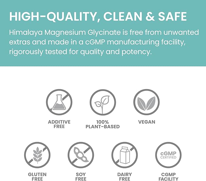 Himalaya Magnesium Glycinate, 60 Vegan Capsules, High Absorption Dietary Supplement for Muscle Function, Bone Health, and Relaxation, Chelated, Non-GMO, Gluten-Free, 200mg per 2 Capsule Serving