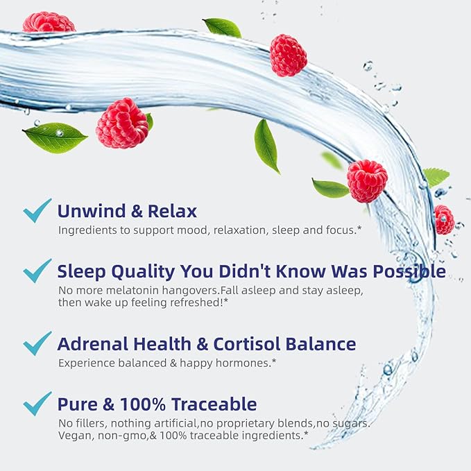 VivoNu Calm & Sleep Powdered Drink Mix Raspberry L Theanine Ksm-66 Ashwagandha Magnesium Glycinate Vitamin D 3 Supplements for Relaxation & Focus No Sugar Non GMO
