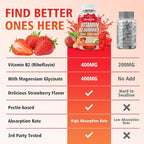 2 Pack Vitamin B2 Gummies, Riboflavin 400mg with Magnesium for Kids & Adults, Migraine Relief & Energy Support, Strawberry Flavor, 120 Count