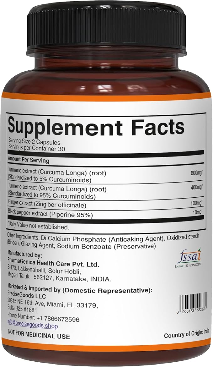 Pure Nutrition Curcumin Turmeric Supplement, 95% Curcuminoids & Piperine 95% | Supports Inflammation Response| Non-GMO | 60 Veg Capsules