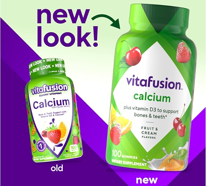 VitaFusion Calcium 500 mg Dietary Supplement Gummies Natural Fruit and Cream Flavors - 100 ct, Pack of 2