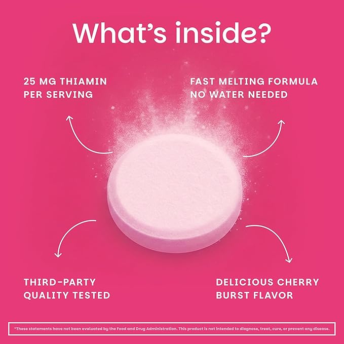 EZ Melts Dissolvable Vitamin B1 25 mg - Thiamin Supplement for Energy, Stress & Cellular Support - No Artificial Flavors - Non-GMO & Vegan - Cherry Burst - 90 Dissolvable Tablets (45 Servings)