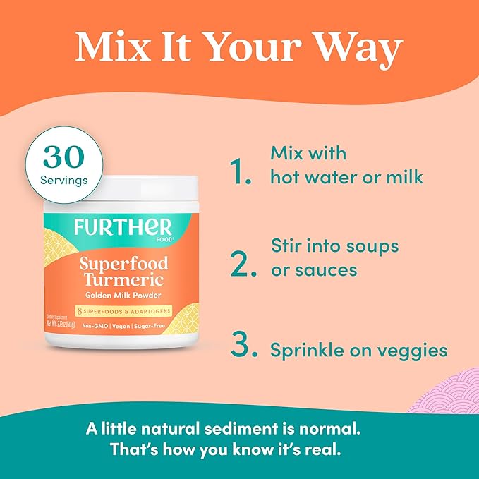 Further Food Superfood Turmeric Root Powder - Maximum Absorption, Natural Immune Booster, Golden Milk Blend, Sugar Free, Keto, Vegan, Non-GMO, 2.12 Oz