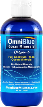 OmniBlue Ocean Minerals - 70+ Trace Minerals & Liquid Magnesium - Potassium, Chloride- Low Sodium - Natural Support for Sleep, Digestion, Regularity, Hydration & Electrolyte Balance (8 oz)