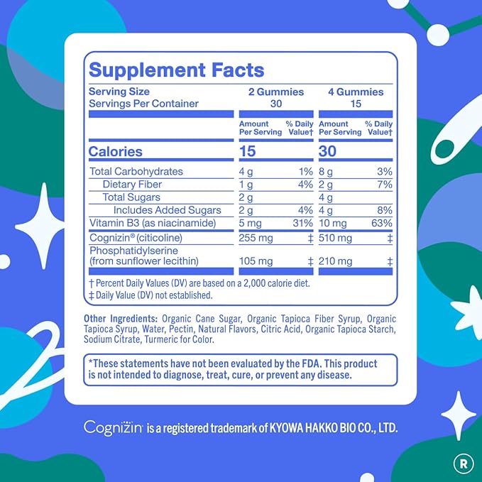 FIRST DAY Teen Brain & Focus Supplement Gummies Ages 13–18 | Study & Concentration Support with Cognizin® Citicoline & Phosphatidylserine | Vegan, Non-GMO, Caffeine-Free | 30-Day Supply