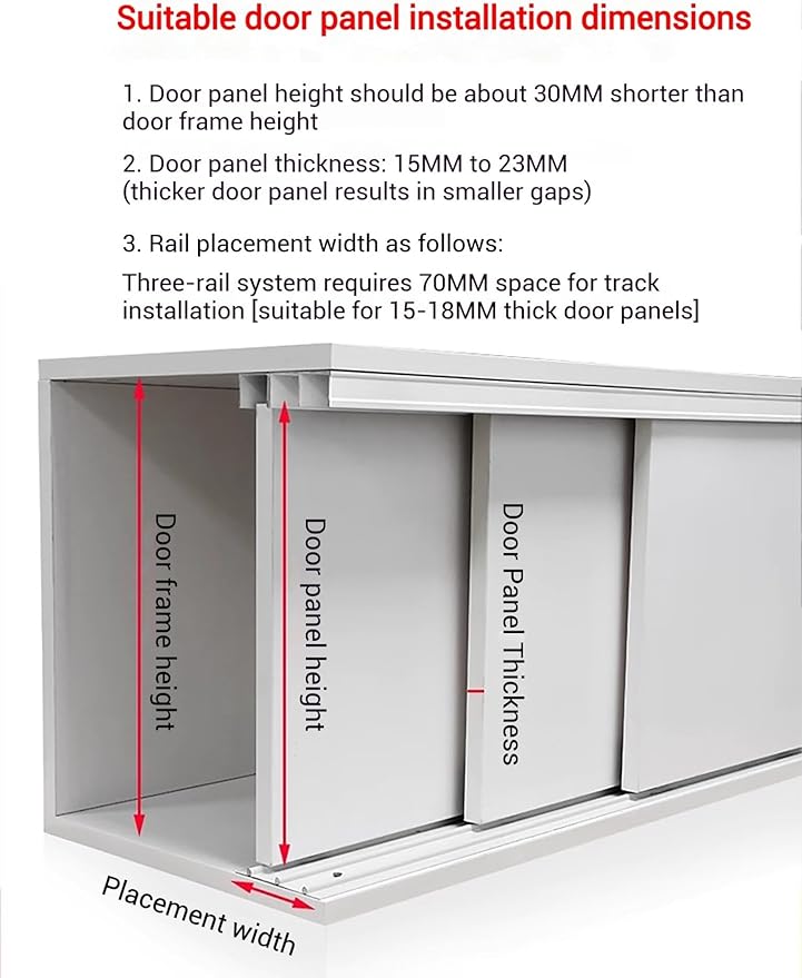 Heavy-Duty Triple Track Sliding Door Hardware Kit - Adjustable 3-Panel System, Concealed Mounting for Closets, 250cm/98.4in, Easy Installation, Durable Aluminum Rails