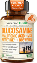Joint Support Supplement with Glucosamine Sulfate, Hyaluronic Acid, Boswellia & MSM – Supports Joint Health, Mobility & Bone Strength – for Daily Use – FSA Eligible 60 Capsules