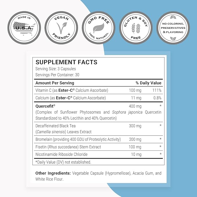 Supersmart Senolytic Complex (Advanced Formula) - with Fisetin, Quercetin, Bromelain - Patented Ingredients - Senolytic Supplement | Non-GMO & Gluten Free - 90 Vegetarian Capsules