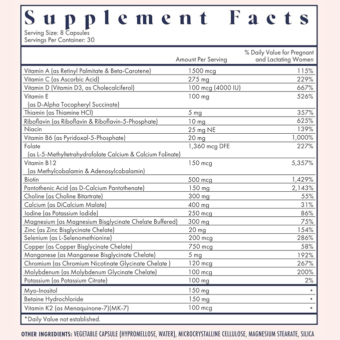 FullWell Women's Prenatal Multivitamin with Lemon Essence - Healthy Pregnancy Support - Contains Choline & Folate - Supports Fetal Growth & Brain Development* - 240 Count (60 Servings, 2 Pk)