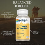 SOLARAY Vitamin B Complex 100mg - Cellular Energy, Nerve and Heart Health Support - Supplies All 8 B Complex Vitamins - Vitamin B12, B1, B2, B3, B6, Niacin, Folic Acid and Biotin - Vegan, 50 Servings