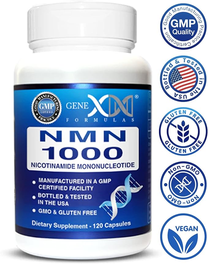 Genex Formulas NMN 1000mg - 99% Pure Shelf Stabilized Supplement Capsules for Increased NAD Levels & Healthy Aging, GMP Certified, 1000mg per Serving, 120 Capsules