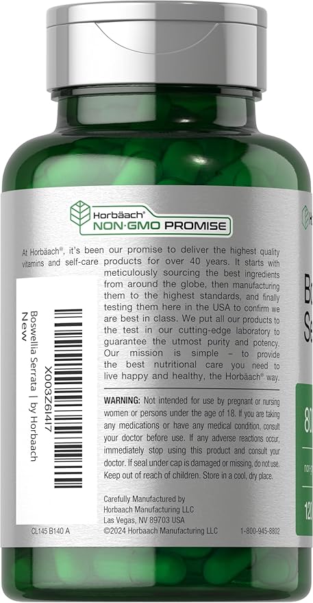 Horbäach Boswellia Serrata Extract Capsules | 120 Count | Herbal Supplement | Non GMO, Gluten Free