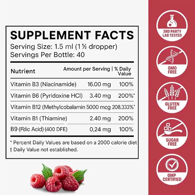 Relify NatureSecrets B12 B6 B1 Liquid Drops - Sublingual B-Complex with B12, B6, B1, Niacin & Folic Acid, Methylcobalamin 5000 Mcg, 27,200 Mcg Total - 2FLOZ (60 ML)(1pc)