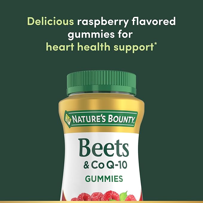 Nature’s Bounty Beets & Co Q-10 Gummies for Heart Health, Coenzyme Q10, Beet Root Extract, Supports Healthy Circulation and Heart Function, Cellular Energy Production, Raspberry Flavor, 60 Gummies