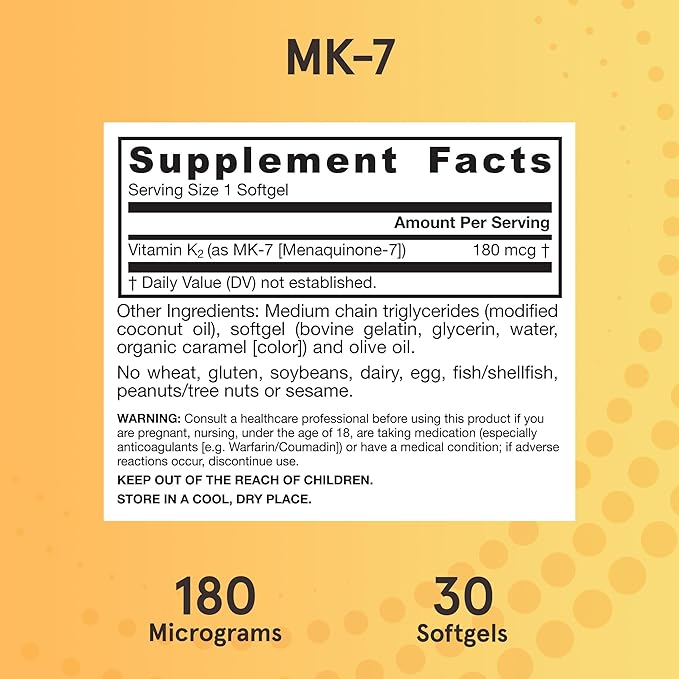 Jarrow Formulas MK-7 180 mcg - Bioactive Form of Vitamin K2-30 Servings (Softgels) - for Bone & Cardiovascular Health - Vitamin K2 MK-7 Dietary Supplement - Gluten-Free