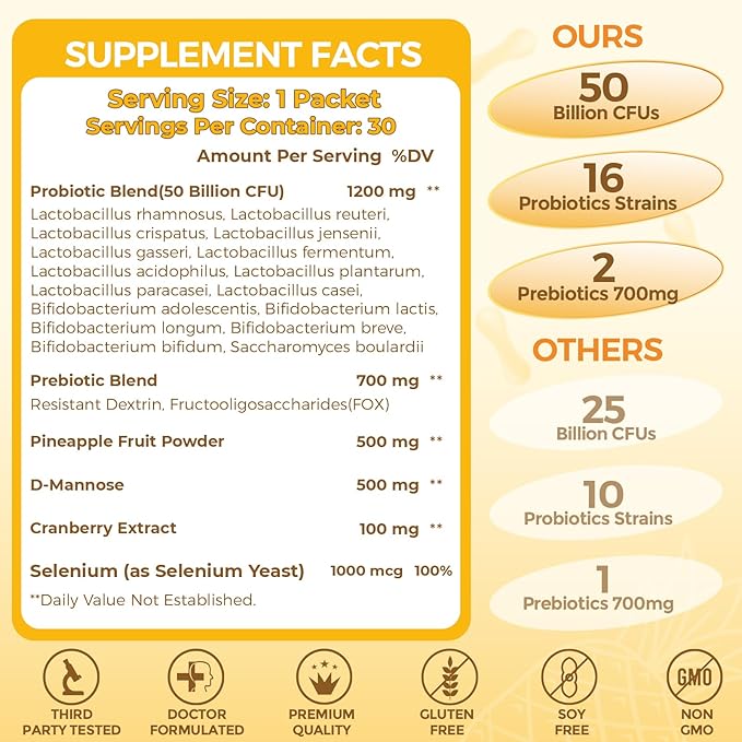 ZEBORA Probiotics for Women Powder, 50 Billion with D-Mannose & Cranberry for Feminine Balance, Urinary Tract & Vaginal Health, Digestive & Immune Boost, Gluten-Free Non-GMO, Pineapple Flavor