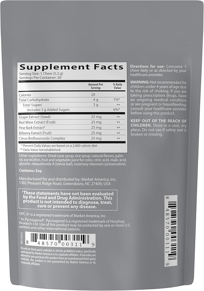 Isotonix OPC-3 Antioxidant Chews | Circulation, Vision & Skin Support | Grape Seed, Red Wine, Pine Bark (Pycnogenol®), Bilberry & Citrus Bioflavonoids | Chewable Antioxidant Supplement - 30 Count