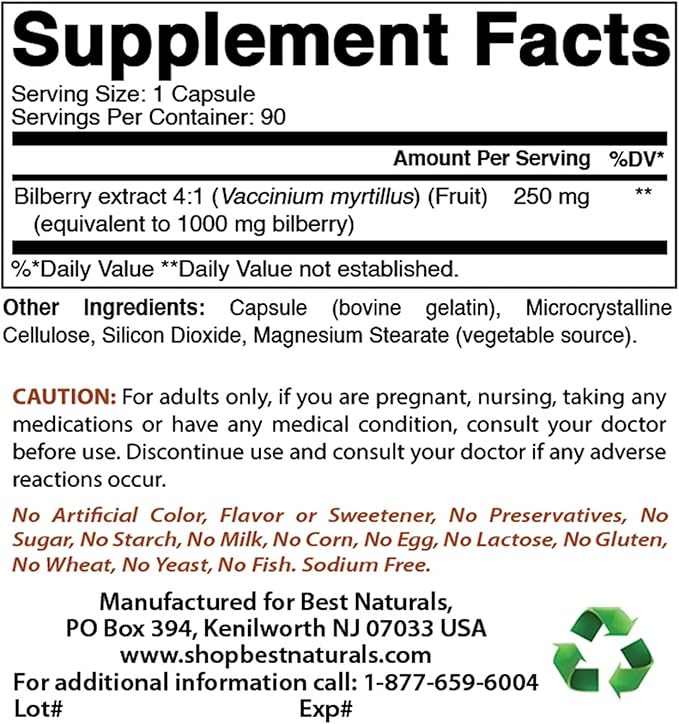 Best Naturals Bilberry Extract 1000mg & Tart Cherry Extract 1000 mg