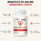 Ubiquinol CoQ10-600mg-Softgel, Active Form of Coq10 Ubiquinol Supplement with Vitamin E & Omega 3, 6, 9, High Absorption-Coenzyme-Q10, Powerful Antioxidant for Energy Production, 240 Count