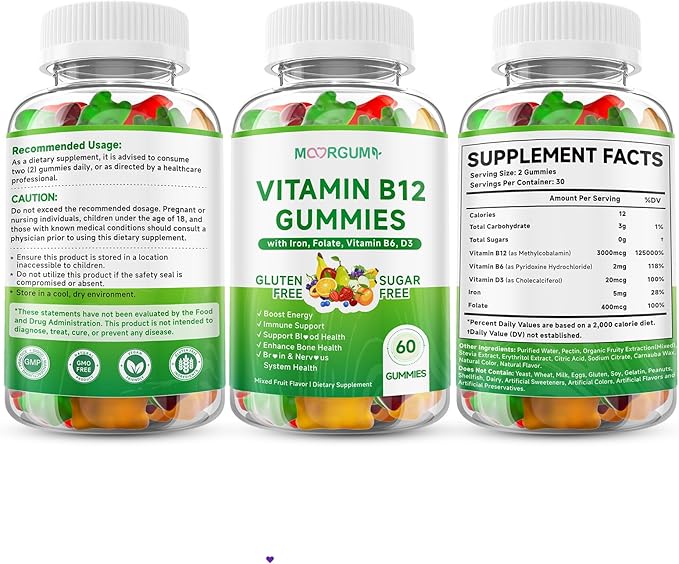 1 Pack Methyl B-12 3000mcg Gummies for Kids & Adults, Vitamin B12 (Methylcobalamin) with Vitamin B6, Folate & D3, Supports Energy, Metabolism & Immune Wellness, 60 Count