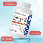 Omega 3 Fatty Acids Fish Oil Supplement - Triple Strength - 1000 mg Encapsulations with EPA 165 mg & DHA 105 mg for Heart, Brain & Joint Care - Burpless Omega3 - Lemon Flavor - 250 Softgels