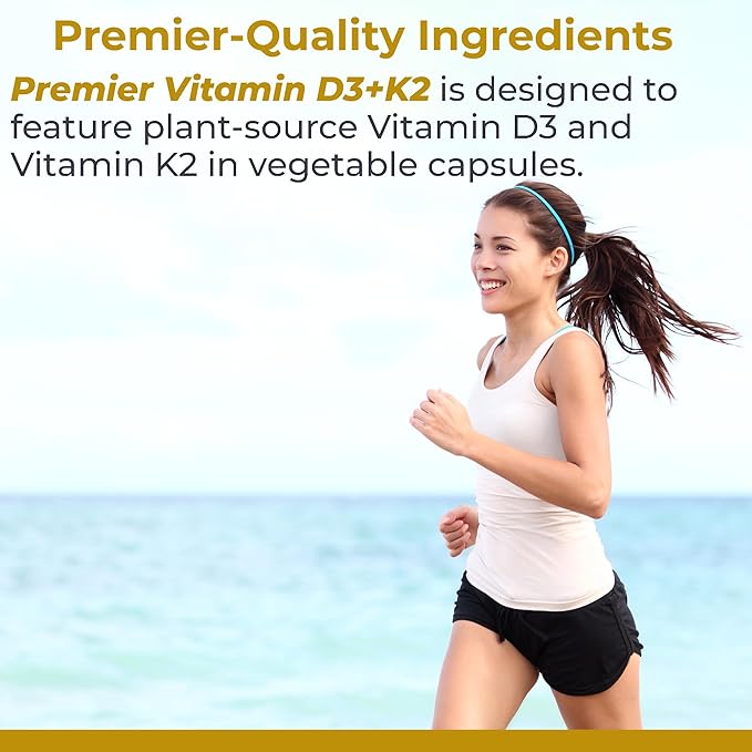 Premier Research Labs: Vitamin D3 + K2 Supplements - for Bone Support and Promotes Heart Health, Gluten-Free - 5000 IU Vegan Supplements - Tested Quality | 30 Plant-Source Based Capsules