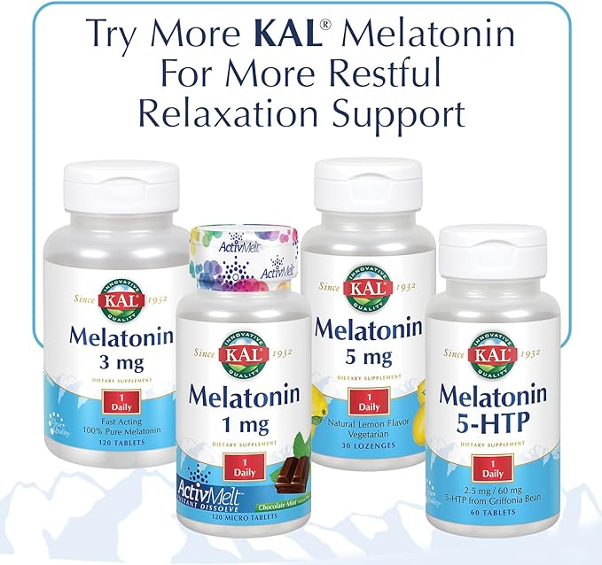 KAL Melatonin 5mg Sleep Aid, Melatonin Supplement Supports Calming Relaxation and a Healthy Sleep Cycle, Fast Dissolving ActivMelts, Natural Vanilla Mint Flavor, Vegetarian, 90 Serv, 90 Micro Tablets