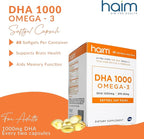 HAIM DHA 1000 Omega-3 Fish Oil - 90% Purity with 1000mg DHA, 50mg DPA - High Potency Fish Oil Supplement for Brain, Eye & Heart Support - Promotes Overall Wellness & Focus - 1 Box, 60 Softgels