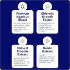 Sun Chlorella Agaricus Premier 4-in-1 Immunity & Vitality Supplement - Agaricus & Reishi Mushroom Complex with Chlorella Growth Factor & Propolis Extract Adaptogens & Mushrooms Superfood - 30 Servings