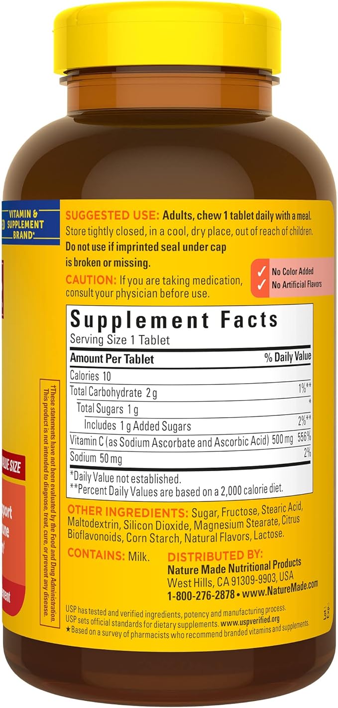 Nature Made Chewable Vitamin C 500 mg, Dietary Vitamin C Supplement for Immune Support, 150 Tablets, 150 Day Supply (Pack of 2)